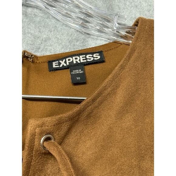 Express Suede Mini Short Sleeve Dress Brown Size Large - Picture 3 of 5